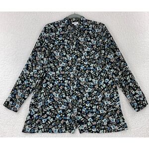 J. Jill Button-Up Shirt Womens‎ Small Black Floral Long Sleeve Collared Casual